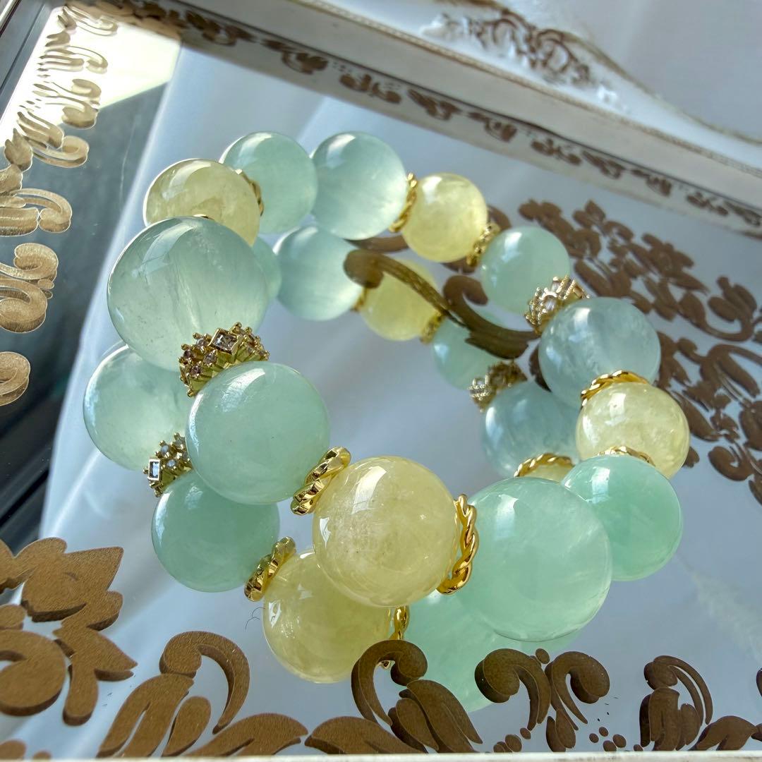 パライバカラーアクアマリン×レモンクォーツ×フローライト✨️ブレスレット✨️