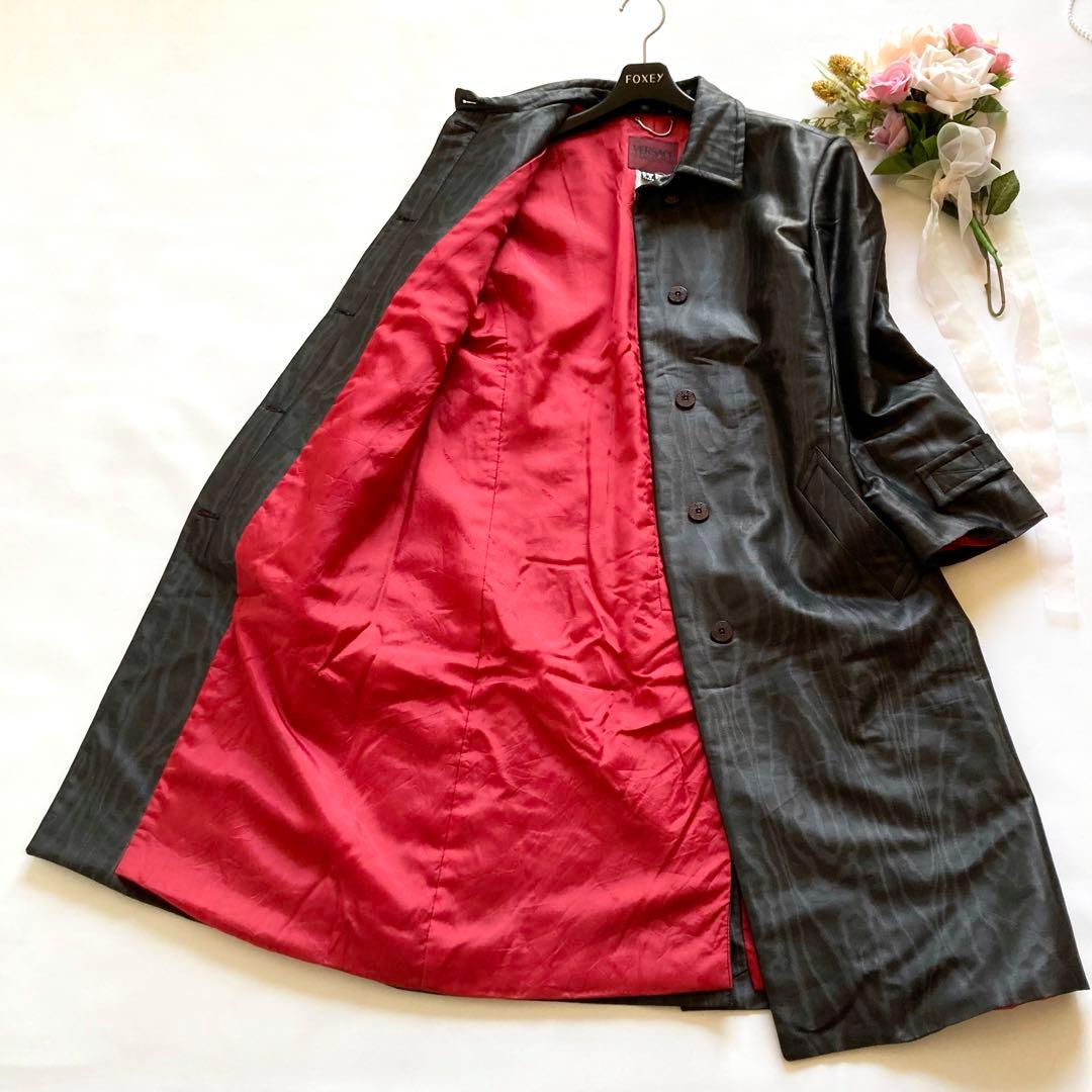 VERSACE ヴェルサーチ イタリア製 ロングコート シャドーロゴ 黒 Ｍ