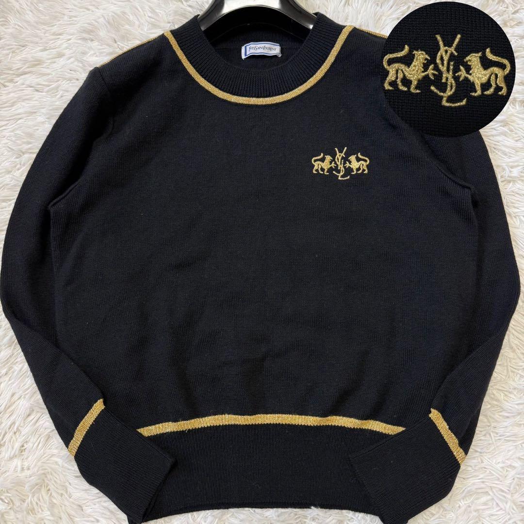 希少/極美品/アンゴラ✨イヴサンローラン ニット YSLロゴ 刺繍 クルーネック
