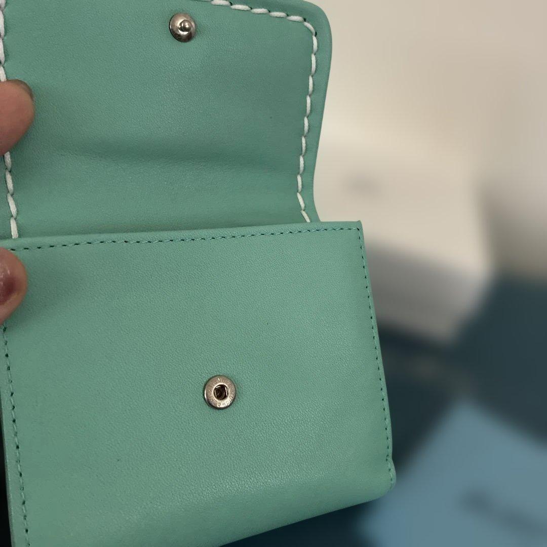 極美品　キタムラ　二つ折り財布　ティファニーブルー　ステッチ