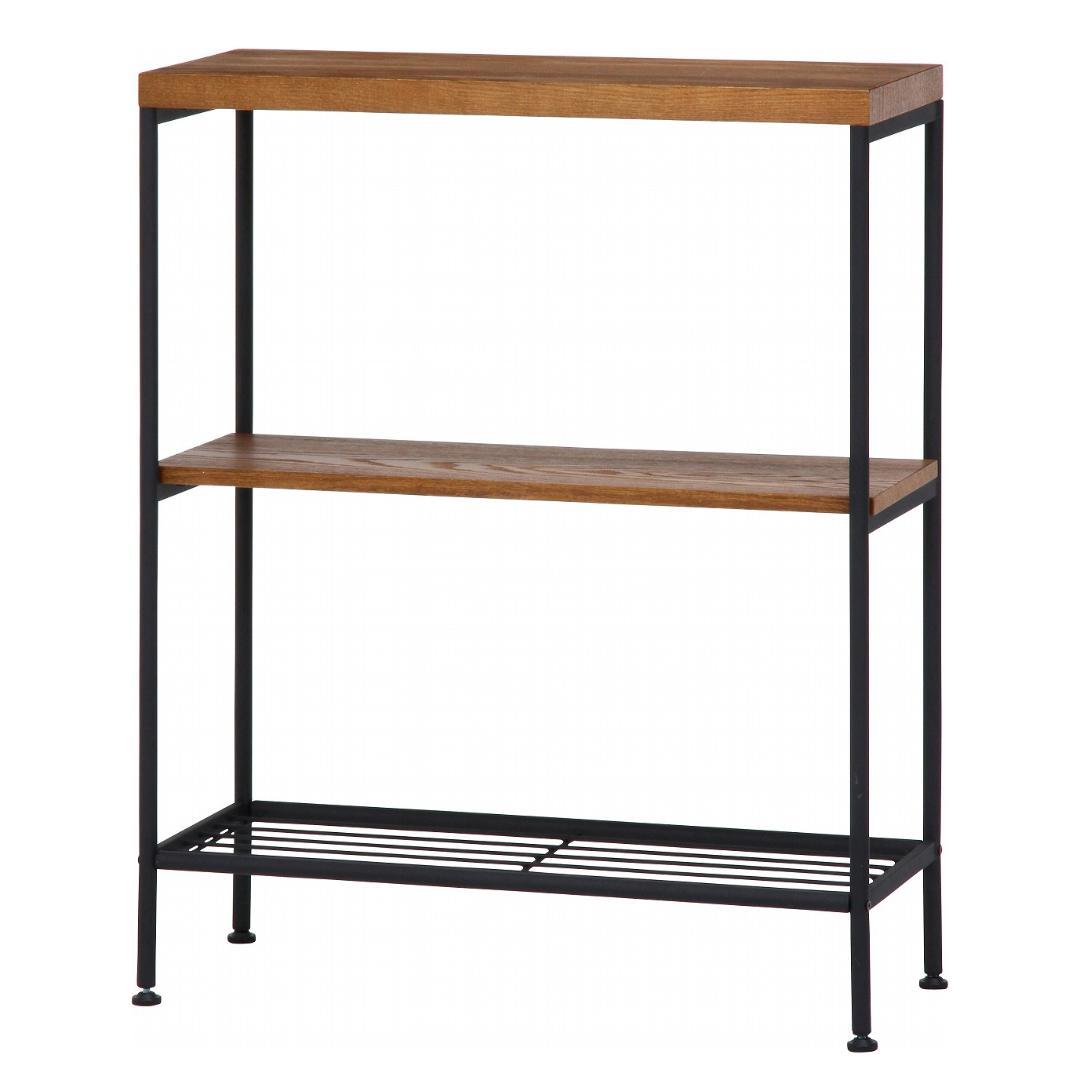 3段シェルフ ブラックアイアン×天然木 スタイリッシュ