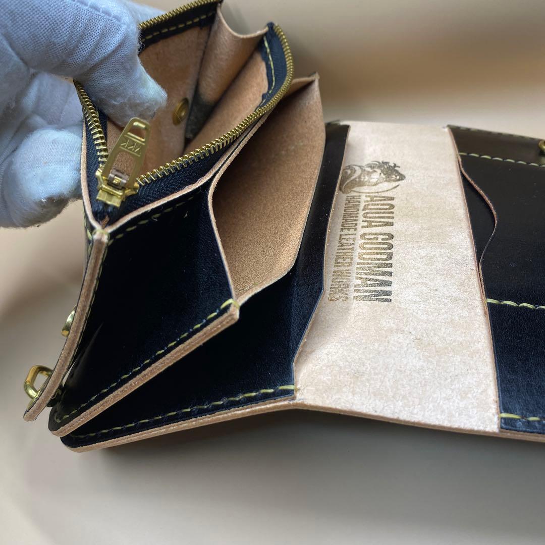 【無骨 茶芯】手染め 丘染め トラッカーウォレット 3層マチ 職人仕上げ 真鍮