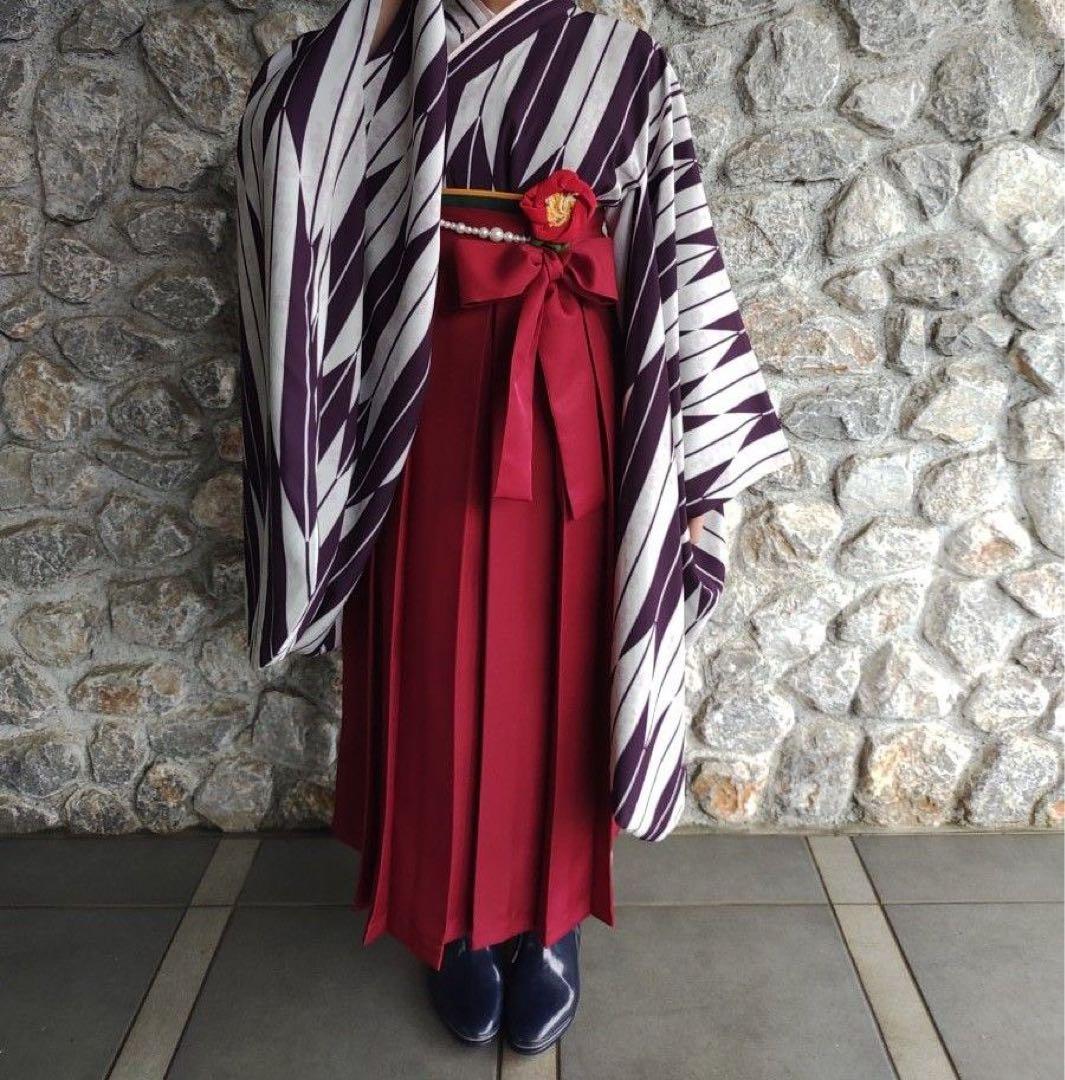 美品✨ キャサリンコテージ 簡単袴セット 矢絣柄 紫×赤 160 刺繍 卒業式