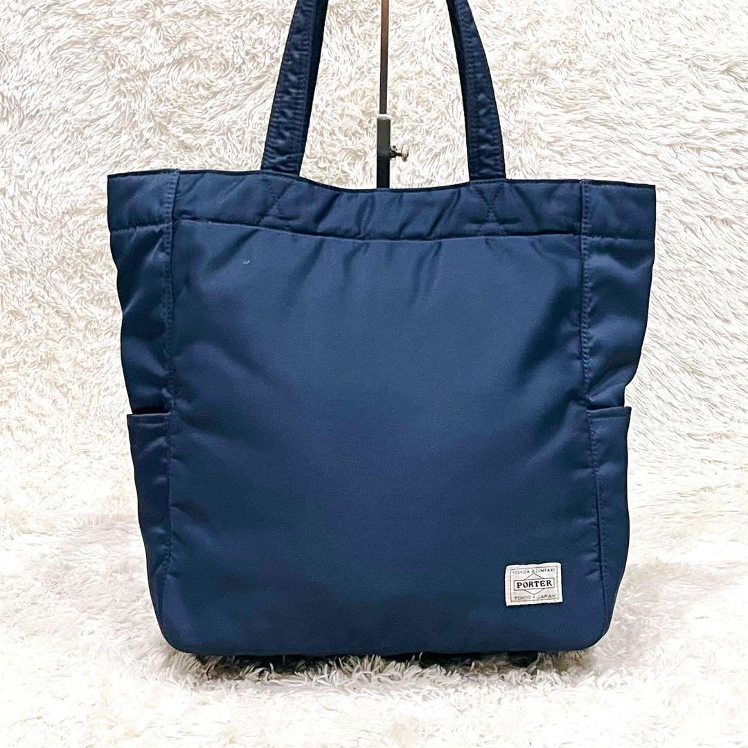 美品✨PORTER クリーム ネイビー ブルー トートバッグ