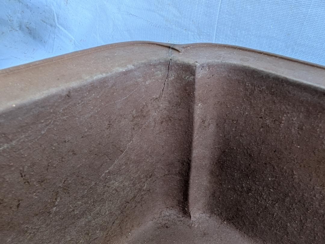 【周宝山】大型盆栽鉢 長方形 外寸59×45.5×高さ13cm ヒビあり