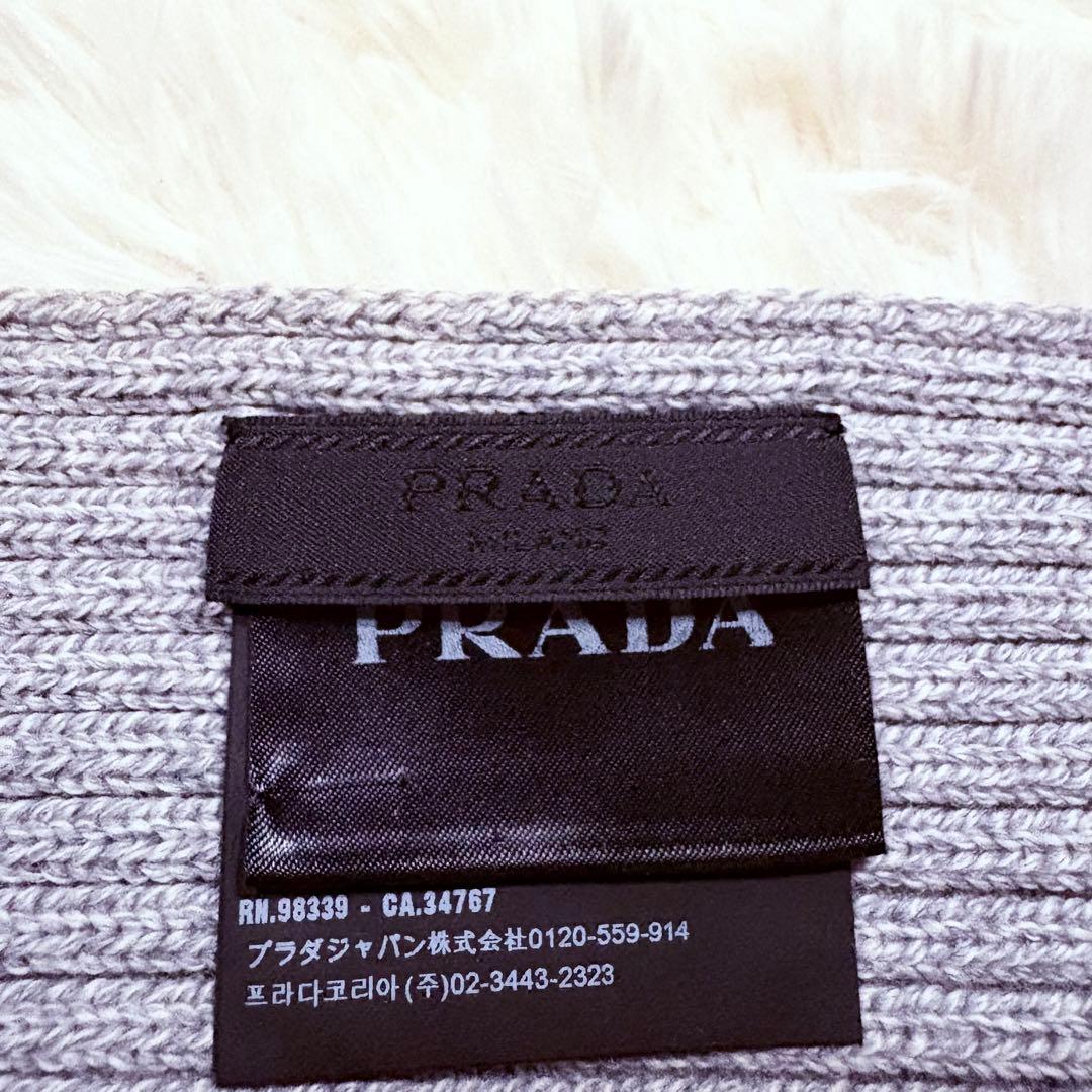 希少★PRADA プラダ スポーツラインロゴ ウールマフラー グレー