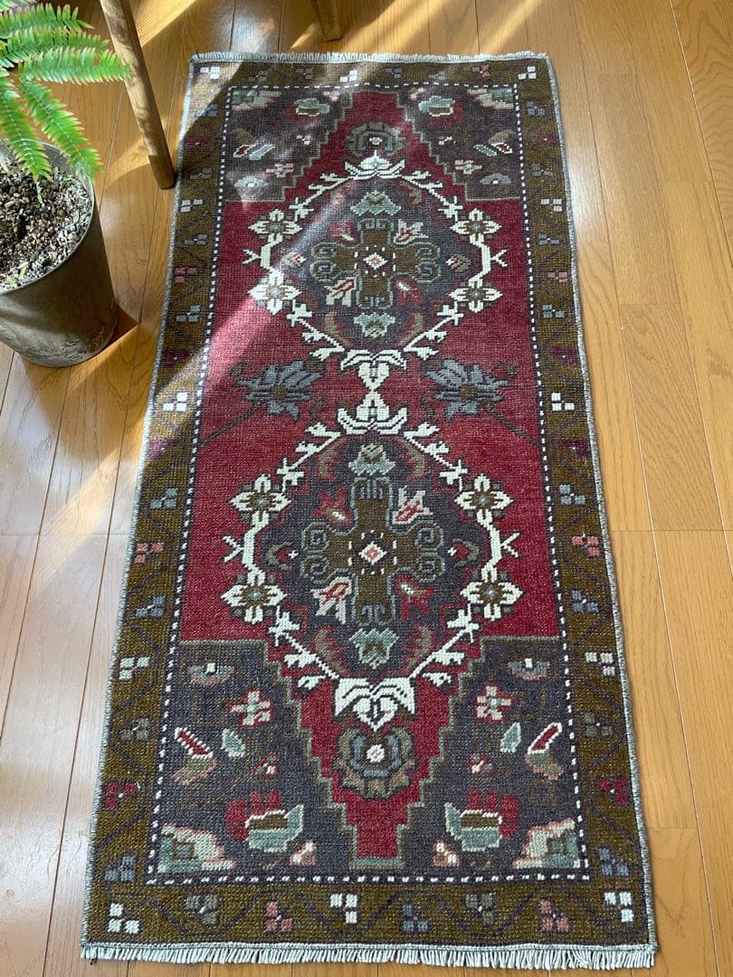限定セール　1点もの　ヴィンテージトルコラグ レッドオレンジ×ブラウン×グレー
