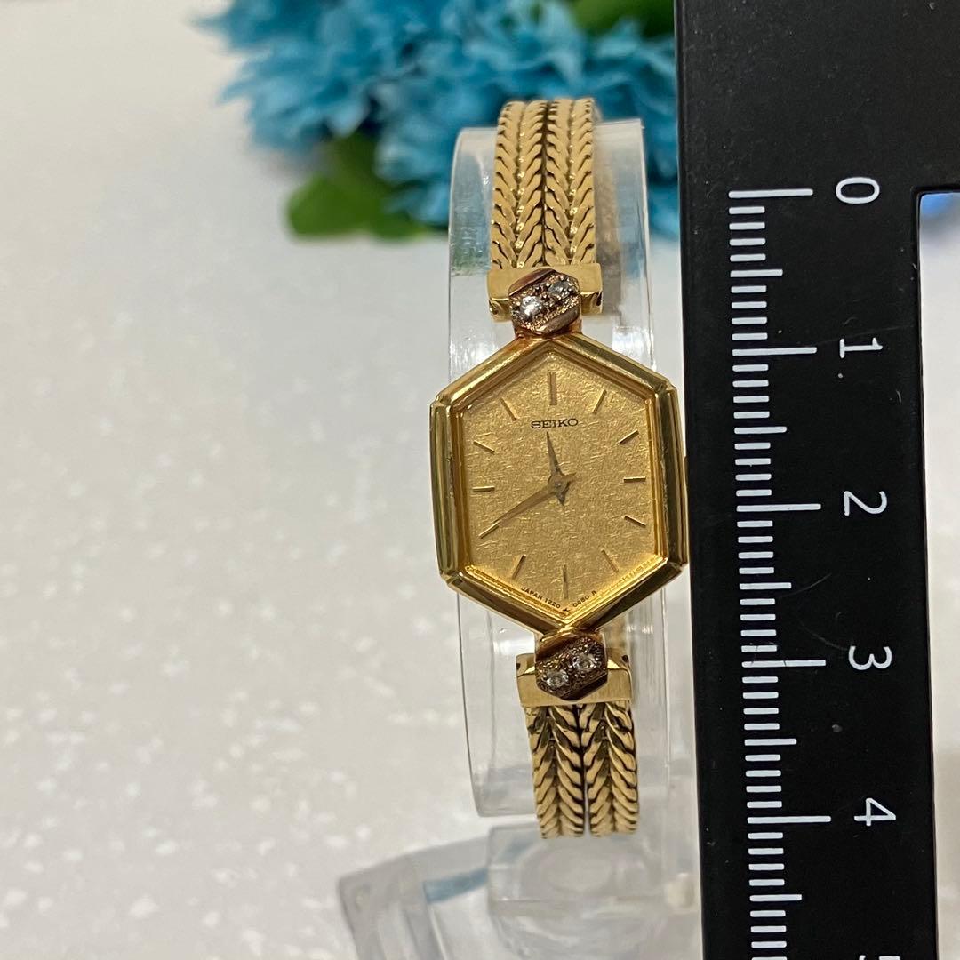 SEIKO セイコー　4Pダイヤ　ゴールド 八角形 腕時計　電池新品