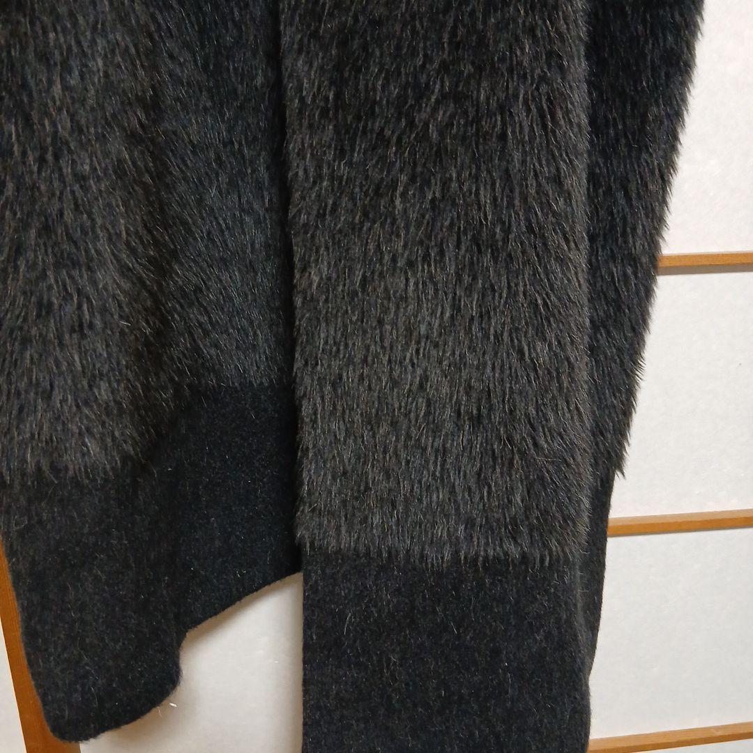 ダークグレー ステンカラーコートフェイクファー