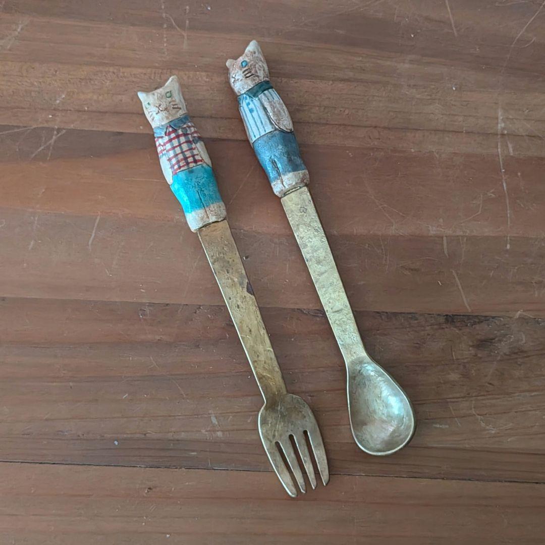 お値下げ…ttoさん中村かおりさんコラボ　真鍮と陶器のカトラリーセット　猫　ねこ