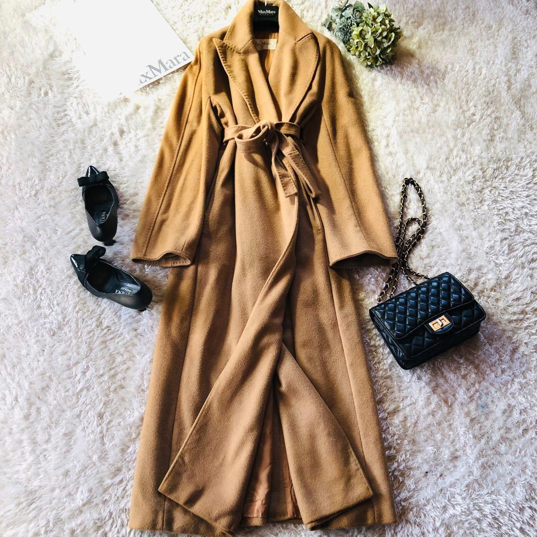 希少46大きめ✨美品 マックスマーラ マニュエラコート キャメル100% 白タグ