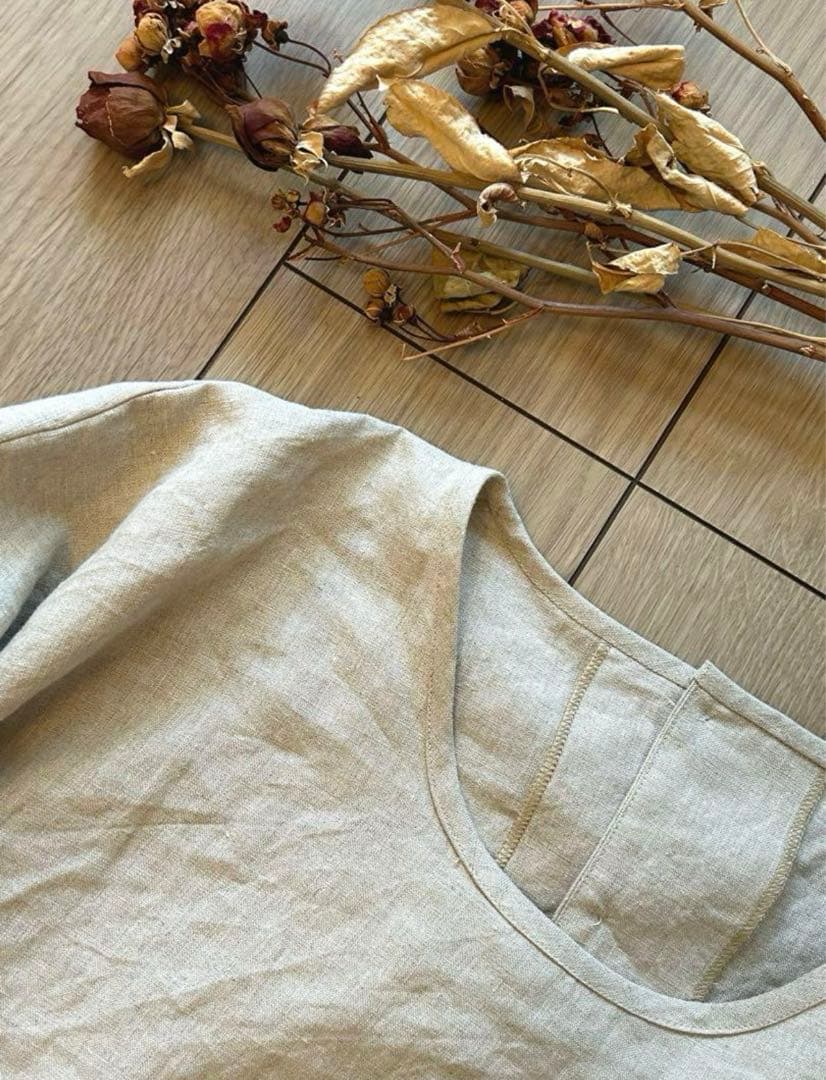 国産リネン生地　チュニック割烹着　キナリ　服作り40年の田舎町仕立屋