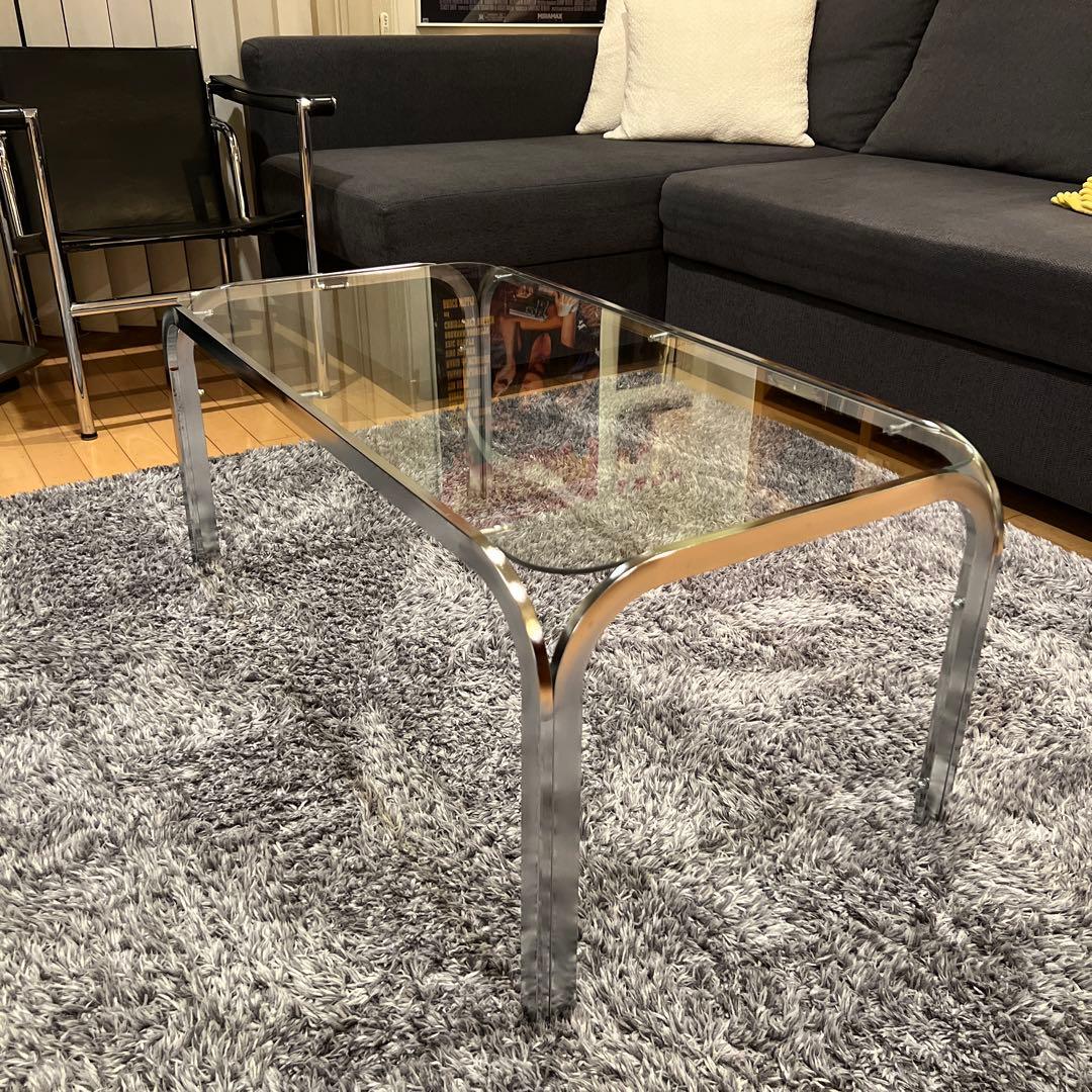 ミッドセンチュリー アイアンフレーム センターテーブル ガラステーブル