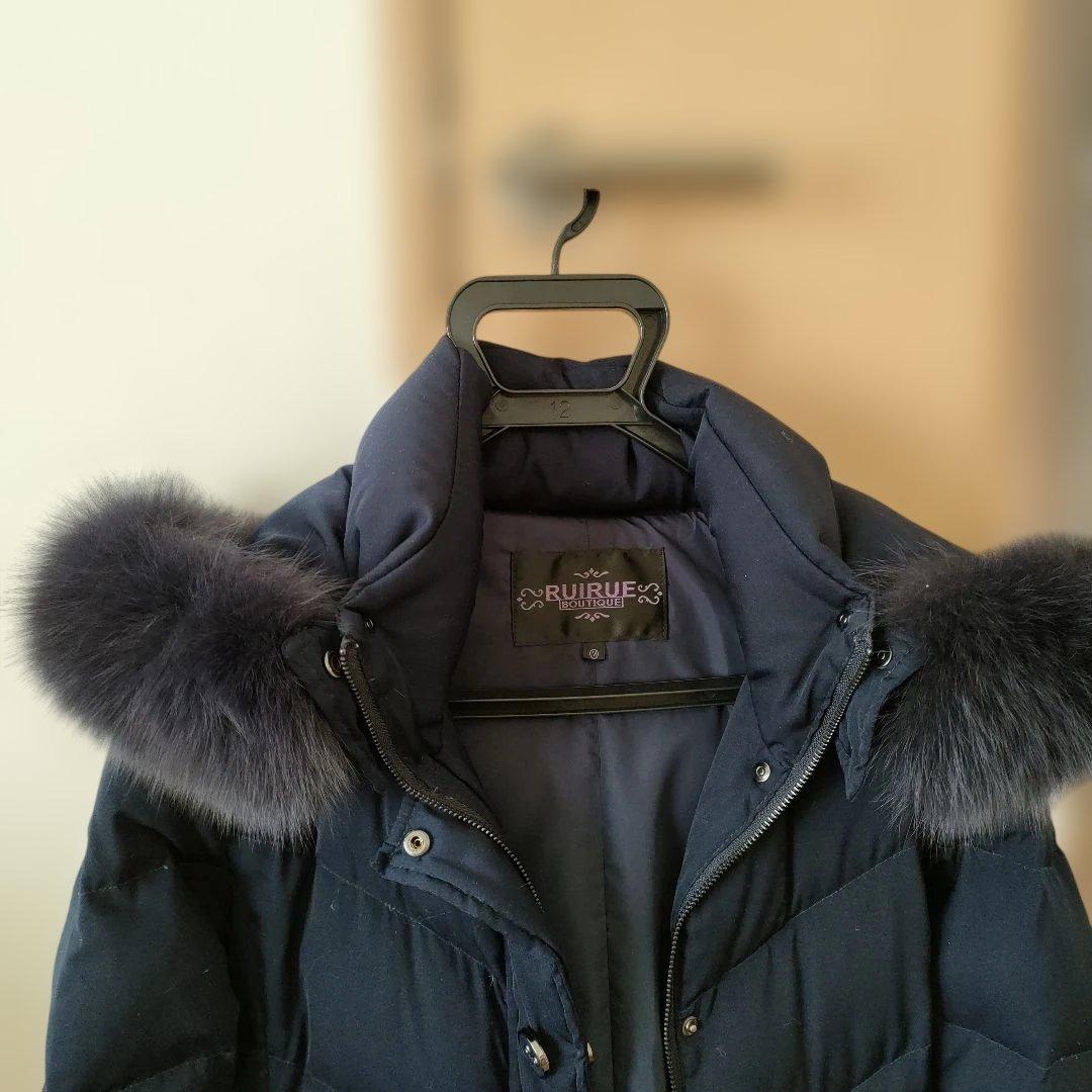 ルイルエブティック　ファー付きネイビーロングダウンジャケット