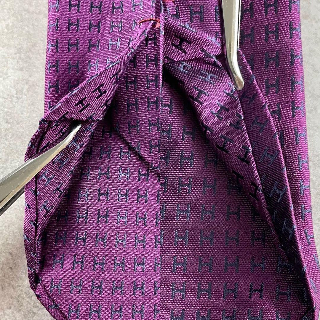 HERMES エルメス ネクタイ ファソネ Hロゴ織り　プルーン パープル 美品