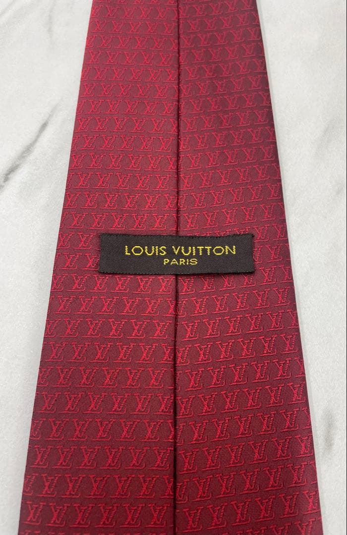 【良品】LOUIS VUITTON ネクタイ モノグラム ボルドー ジャガード