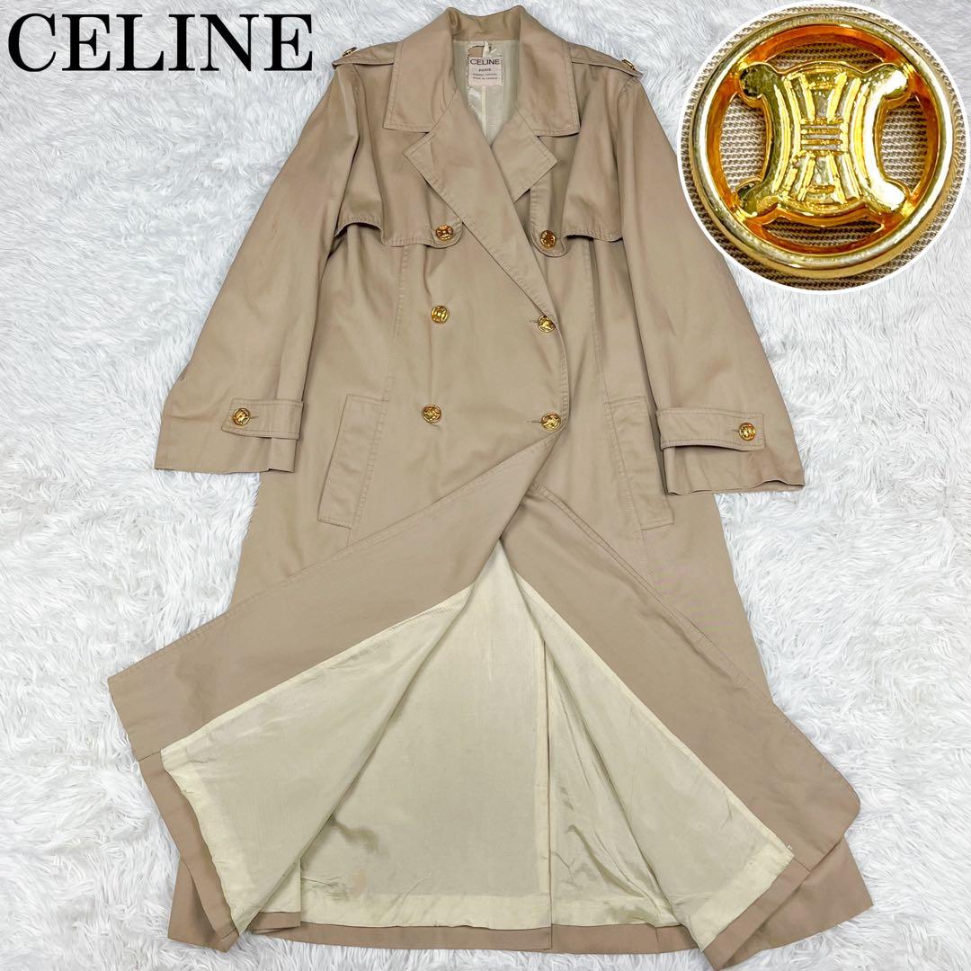 希少 セリーヌ トレンチコート トリオンフ金ボタン ロングコート ビンテージ