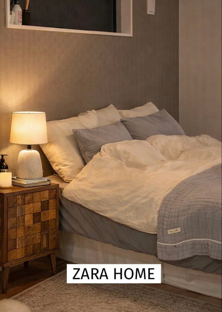 ★ZARA スクエアーウッドヘッドサイドテーブル木製