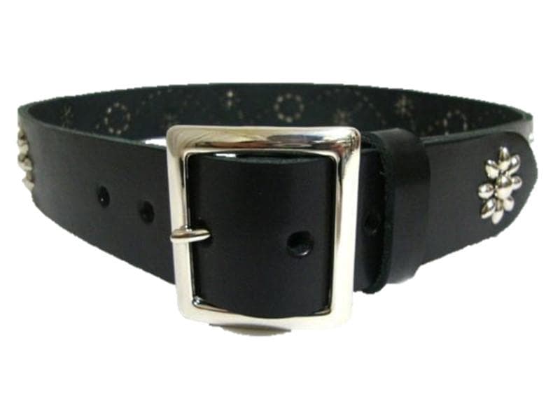 栃木レザー　フラワー型スタッズベルト　黒（ニッケルオンリー）一枚革