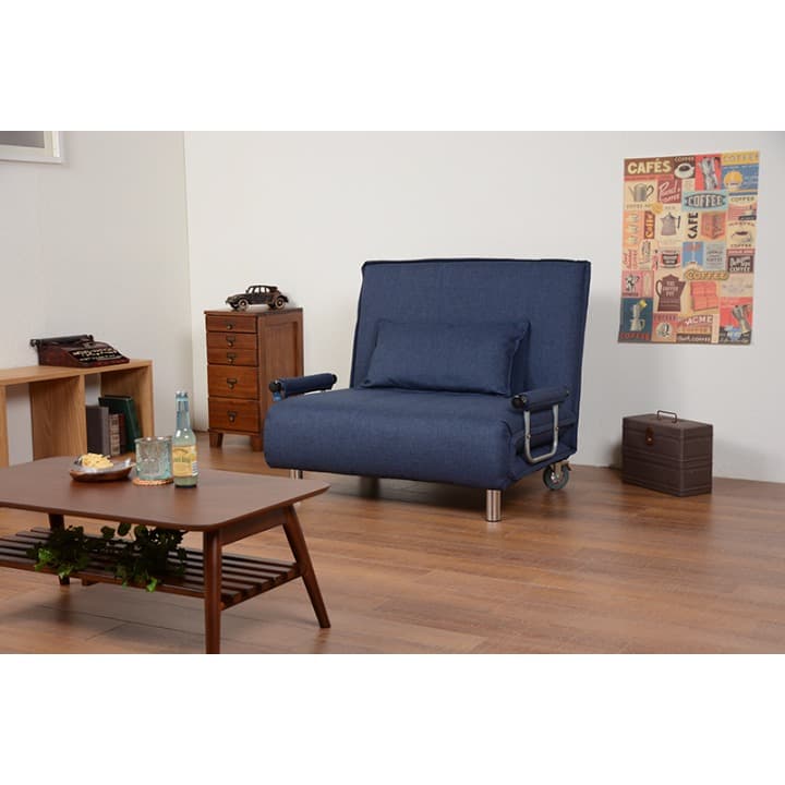 14段リクライニング　万能ソファベッド　ネイビー