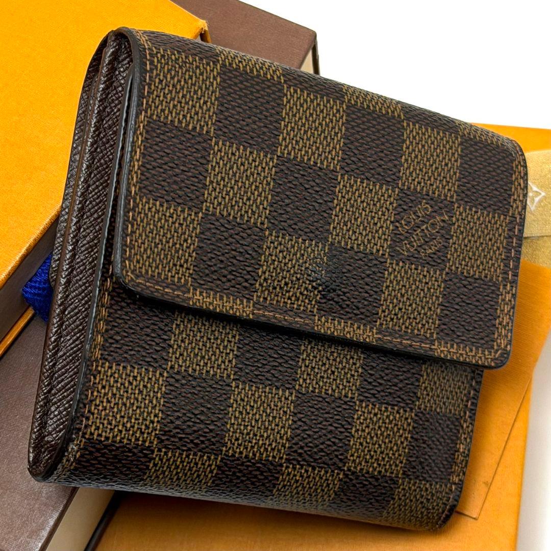 美品 ルイヴィトン ダミエ エベヌ ポルトモネ ビエ カルトクレディ 財布 W