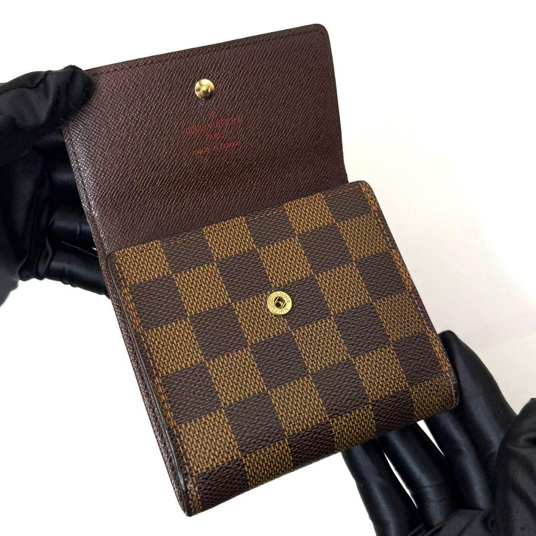 美品 ルイヴィトン ダミエ エベヌ ポルトモネ ビエ カルトクレディ 財布 W