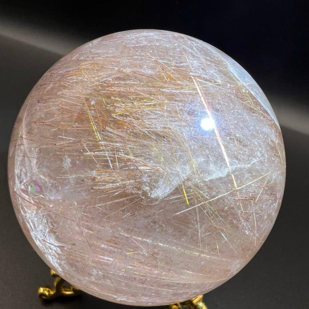☆超密集キラキラ☆虹入り ルチルクォーツ ルチルインクォーツ 丸玉 天然石 原石