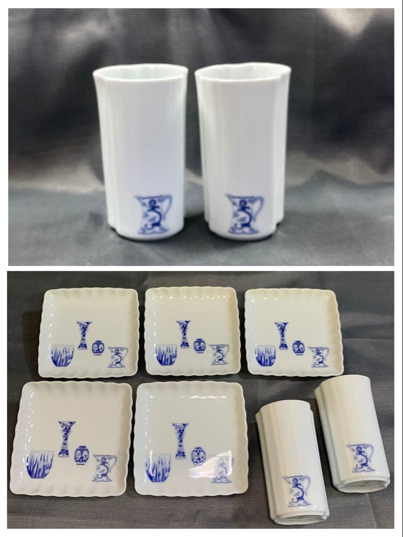 モコ　深川製磁　ブルーチャイナ　角皿　ゴブレット　菓子皿小皿　フリーカップ