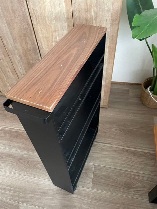 山崎実業 ハンドル付き スリムワゴン ブラック　タワー