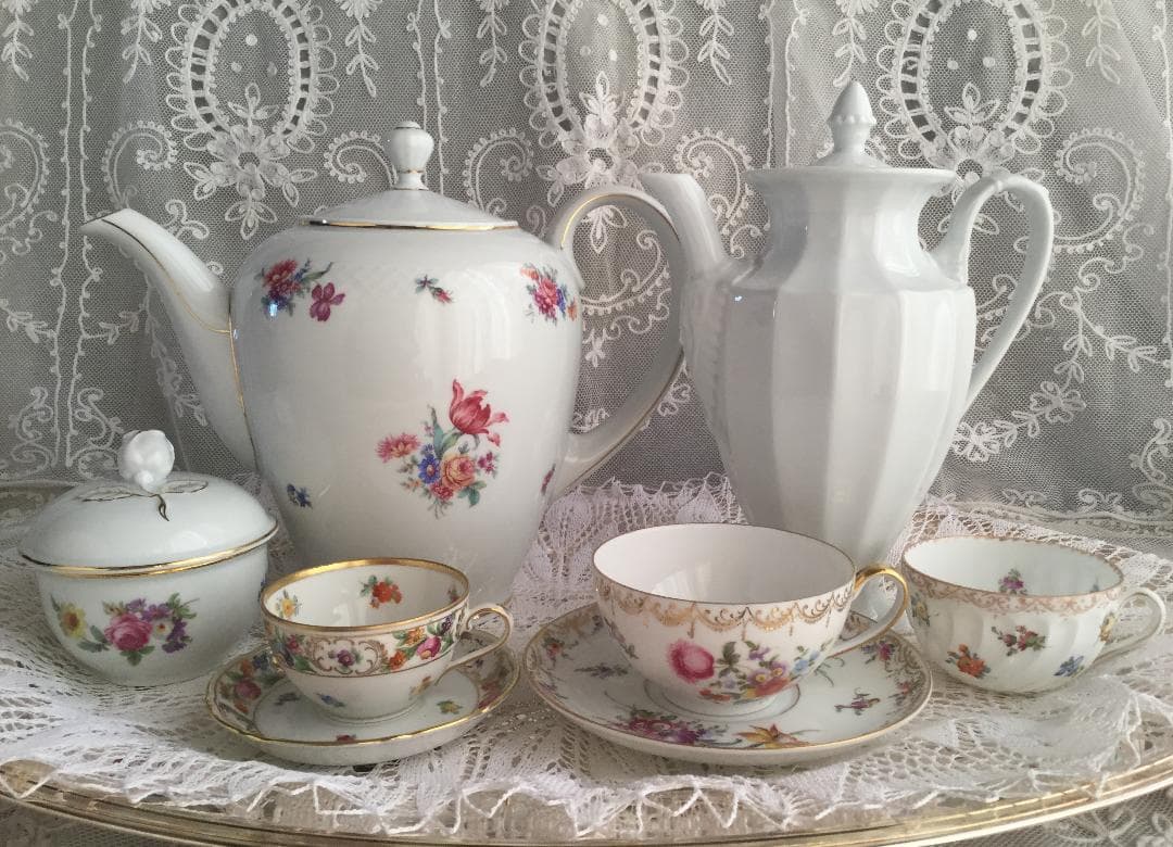 ドレスデン＆ドイツ製 お花柄そろえティーセット 当分セット販売のみです。