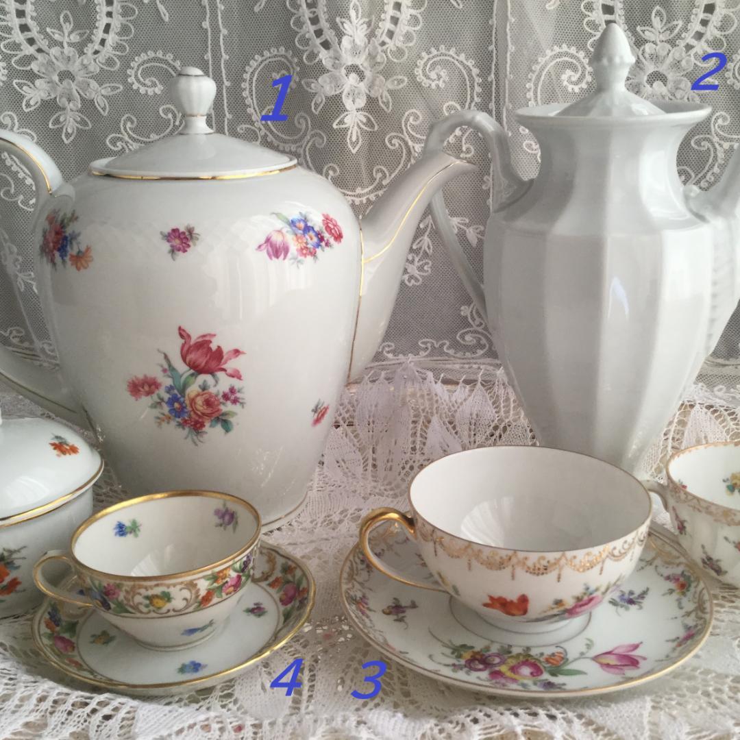 ドレスデン＆ドイツ製 お花柄そろえティーセット 当分セット販売のみです。