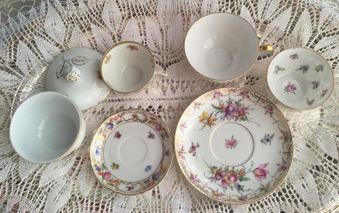 ドレスデン＆ドイツ製 お花柄そろえティーセット 当分セット販売のみです。