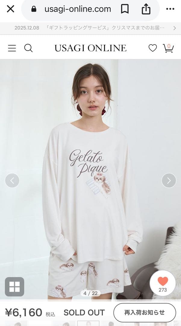 シーズーワンポイントロンT&シーズー柄ロングパンツ　オフホワイト上下セット