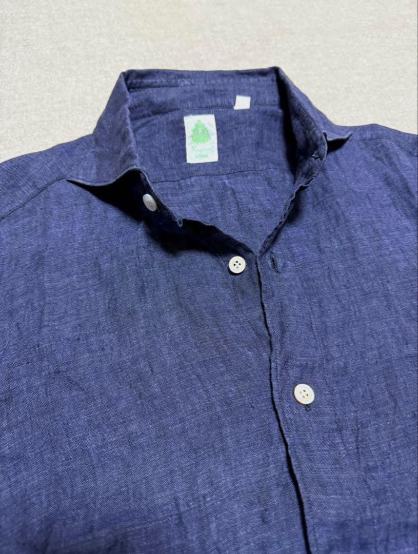 Finamore／フィナモレ／リネンカッタウェイシャツ／SIMONE／ネイビー