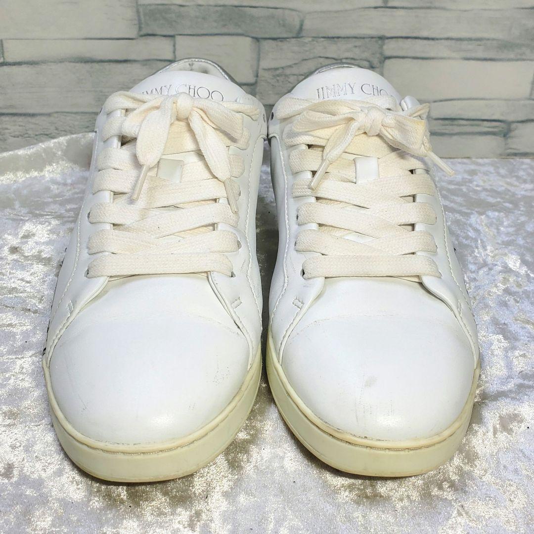 JIMMY CHOO 25cm レザースニーカー 白 ローカット 38 ロゴ