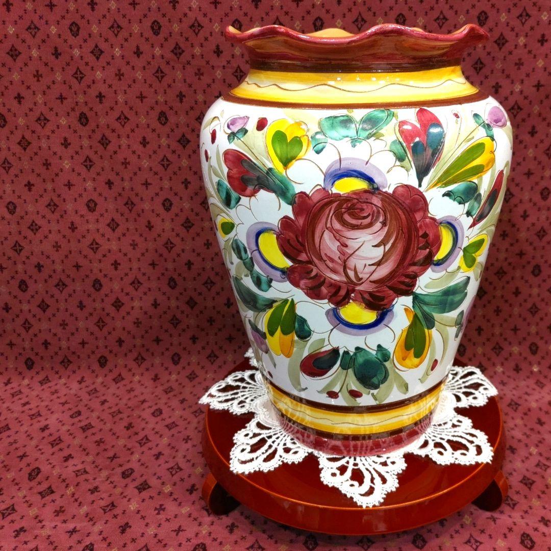 イタリア製　マヨリカ焼き　傘立て　大型花瓶　壺　インテリア　オブジェ　未使用美品