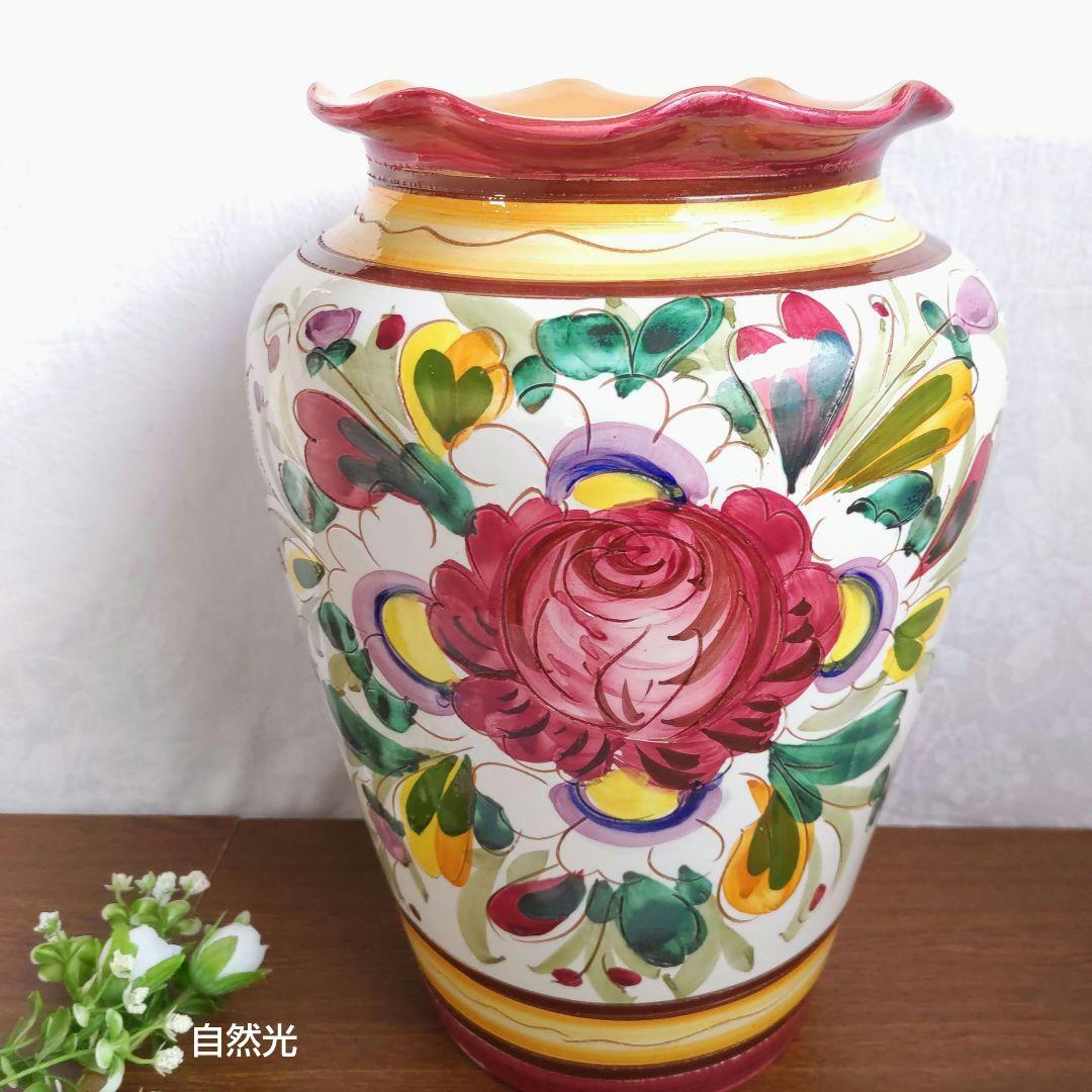 イタリア製　マヨリカ焼き　傘立て　大型花瓶　壺　インテリア　オブジェ　未使用美品