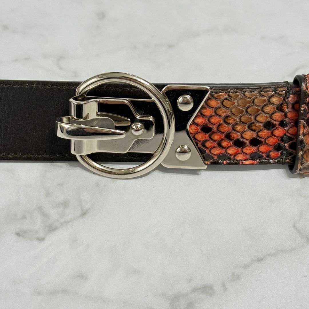 【極美品】 イヴサンローランリヴゴーシュ パイソンレザー フックバックル ベルト