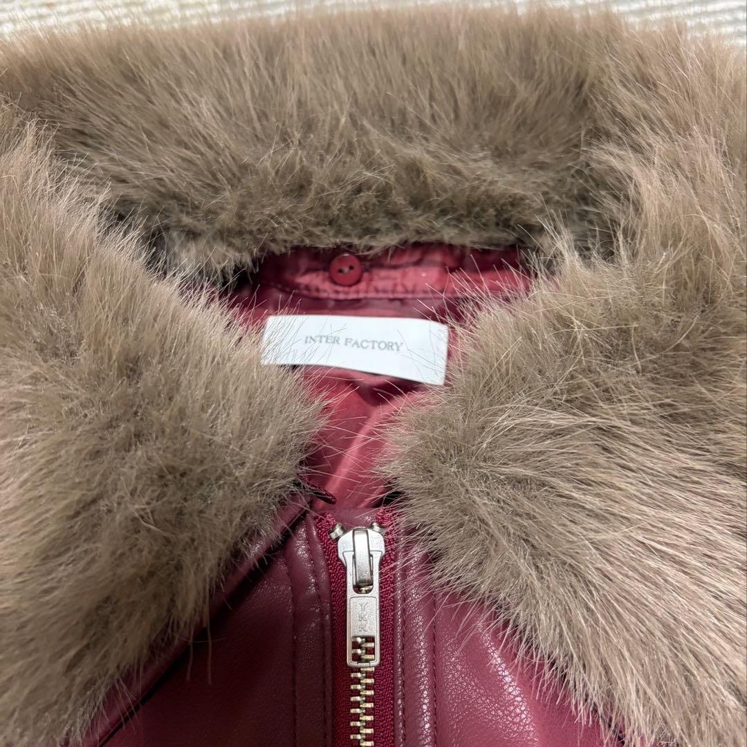 インターファクトリー rinka 2wayフェイクレザーブルゾン レッド ファー