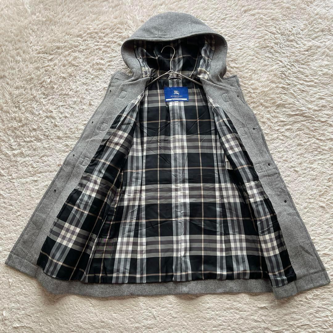 バーバリーブルーレーベル ダッフルコート ノバチェック フード アンゴラ混 38
