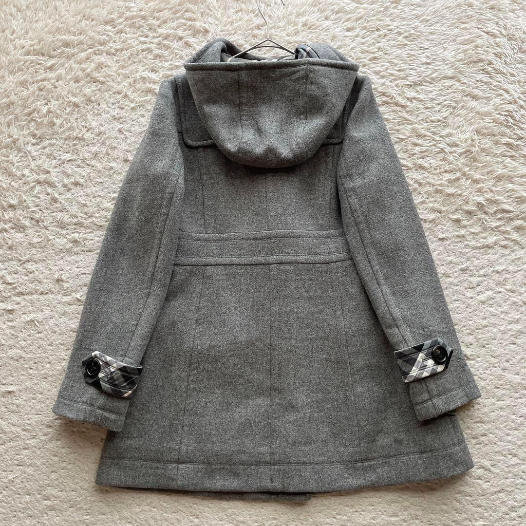 バーバリーブルーレーベル ダッフルコート ノバチェック フード アンゴラ混 38