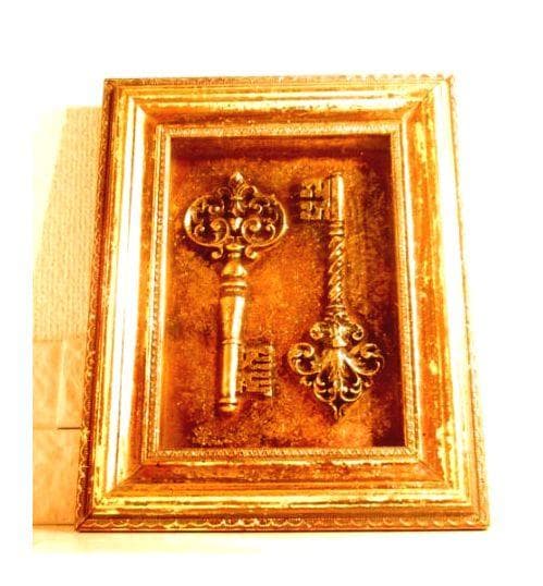 英国調　鍵型立体絵画　壁掛け　高級レリーフ　アンティーク調　ロココ調