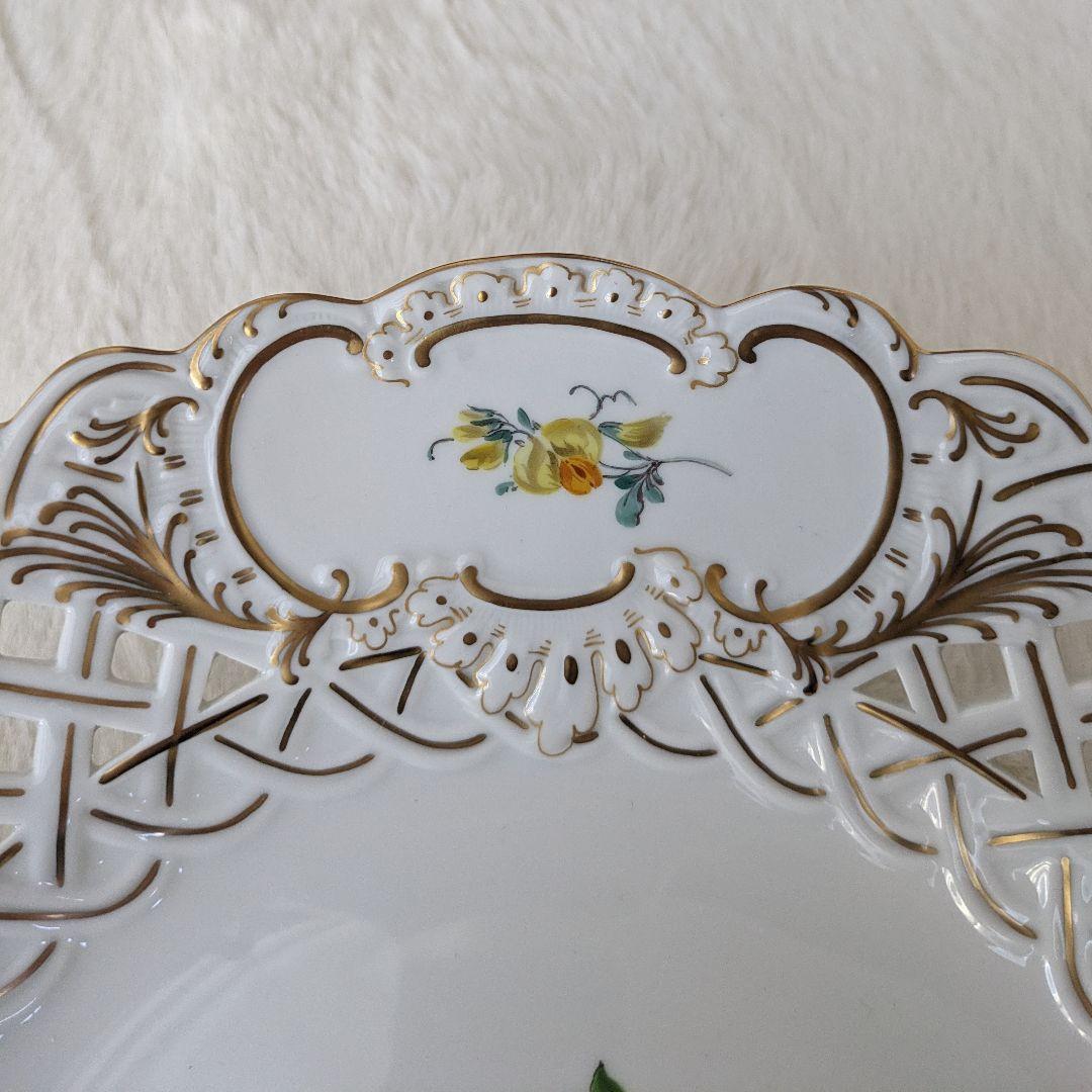 マイセン Meissen フラワー 金彩 大皿 プレート 透かしレース皿 磁器