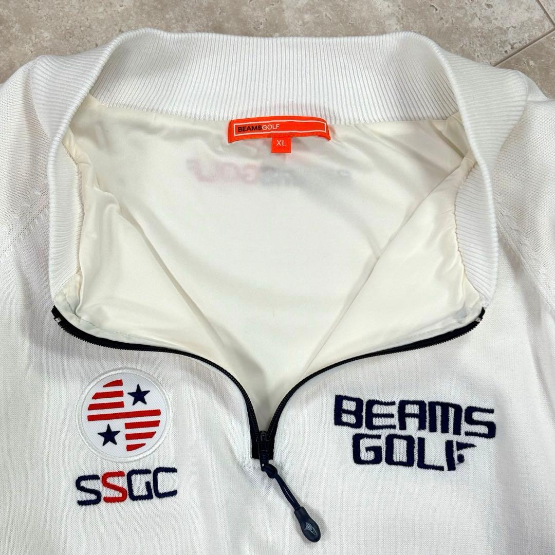 ビームスゴルフ　BEAMS GOLF ニットブルゾン　セーター　白xネイビー