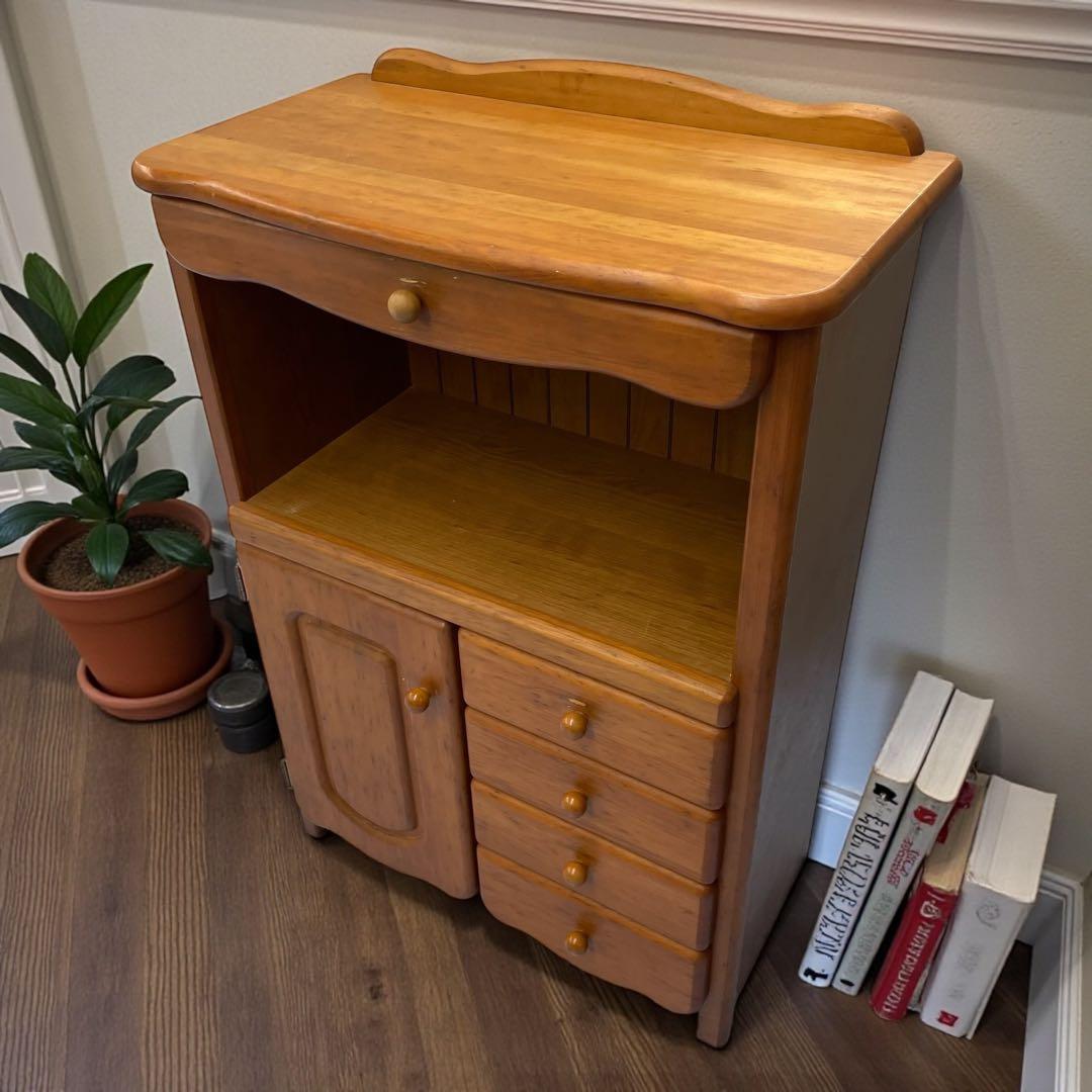 カントリー家具　木製キャビネット 4引き出し 1扉　電話台　花台　チェスト