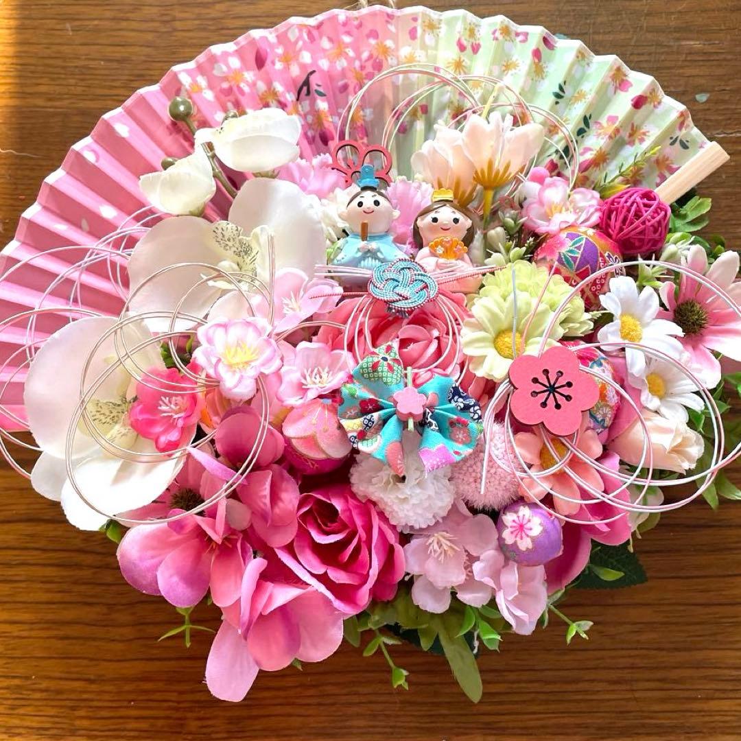 ピンクの花の扇形リース❣️ayu❣️3点セット❣️