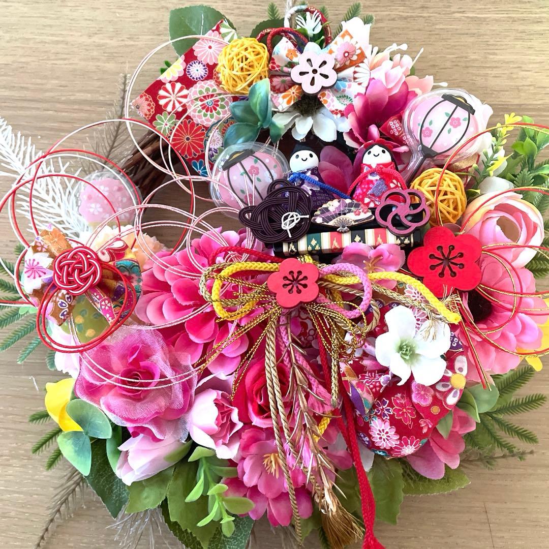 ピンクの花の扇形リース❣️ayu❣️3点セット❣️