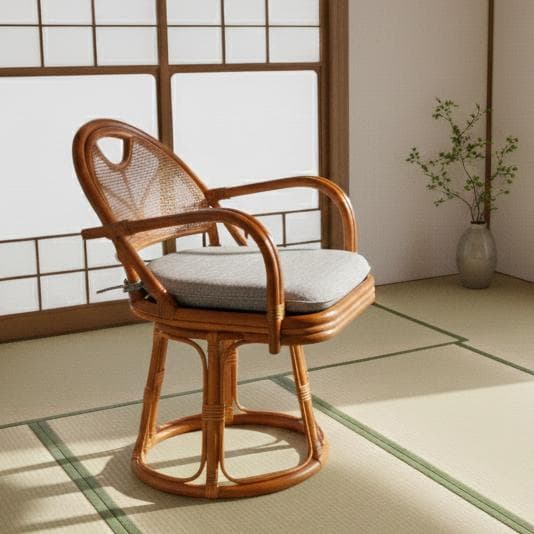 【新品】360度回転　天然ラタン 回転座椅子 籐 肘掛け付き　アウトレット