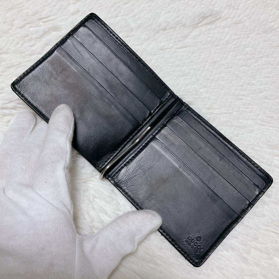 ⭐︎希少⭐︎グッチ マネークリップ 札入れ 財布 シマレザー GG柄 ブラック ロゴ