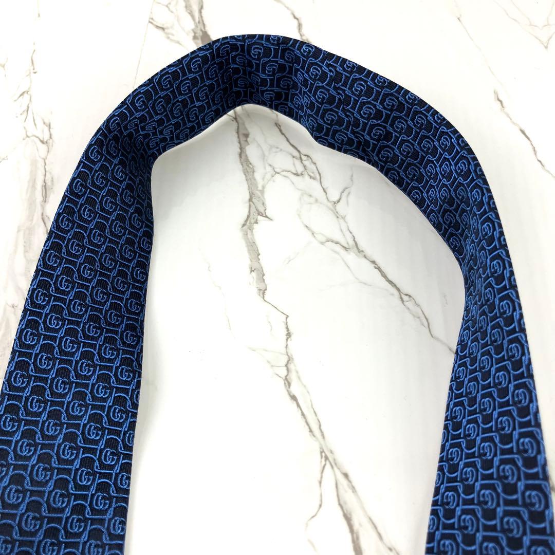 未使用　現行　グッチ　ネクタイ　ダブルG総柄　マーモント　ジャガード　ネイビー